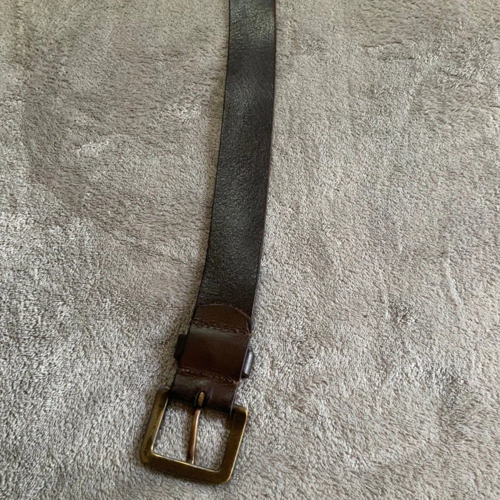 Timberland Mens Brown Leather Belt Brass Buckle Logo Embossed Size 36 38
